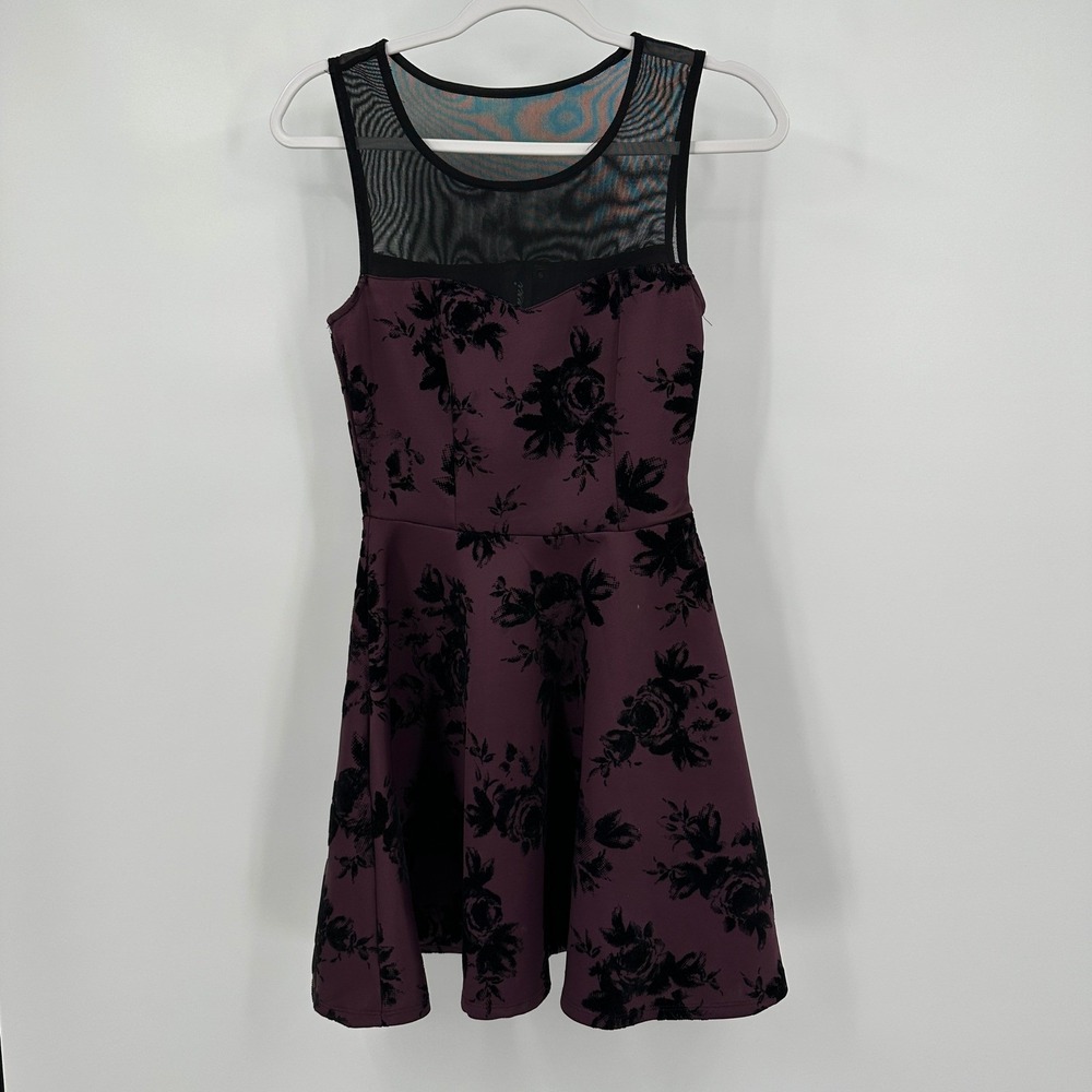 Trixxi Womens Whimsigoth Skater Dress Size S Purple Black Floral Emo Indie Goth